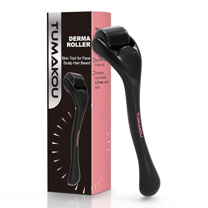 TUMAKOU Derma Roller - Microneedle Roller Skin Tool for Face Scalp Hair Beard - for Women and Men (Black)