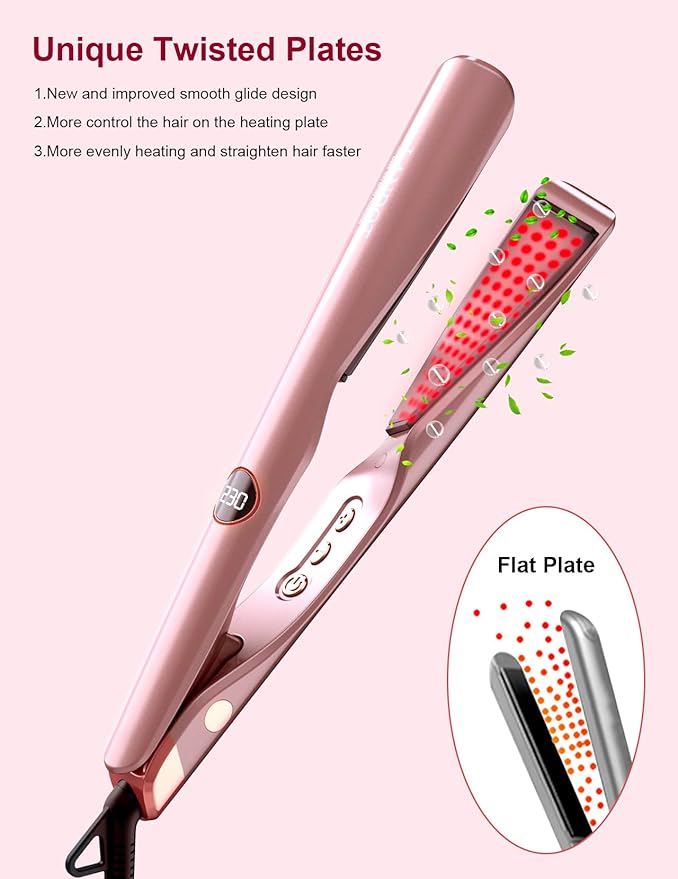 LANDOT 2-in-1 Hair Straightener and Curling Iron: Twist Flat Iron Curler for Curl Wave Straighten - Ceramic Straightening Iron Dual Voltage 12 Temp 250-450F for Smooth Curls & Sleek Straight Results