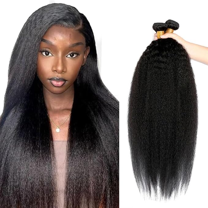 30 32 34 Inch Yaki Straight Bundles Color 1B Kinky Straight Human Hair Bundle Brazilian Virgin Soft and Silky Remy Hair Extensions Niegmeag Double Weft Natural Black Yaki Bundle 300g