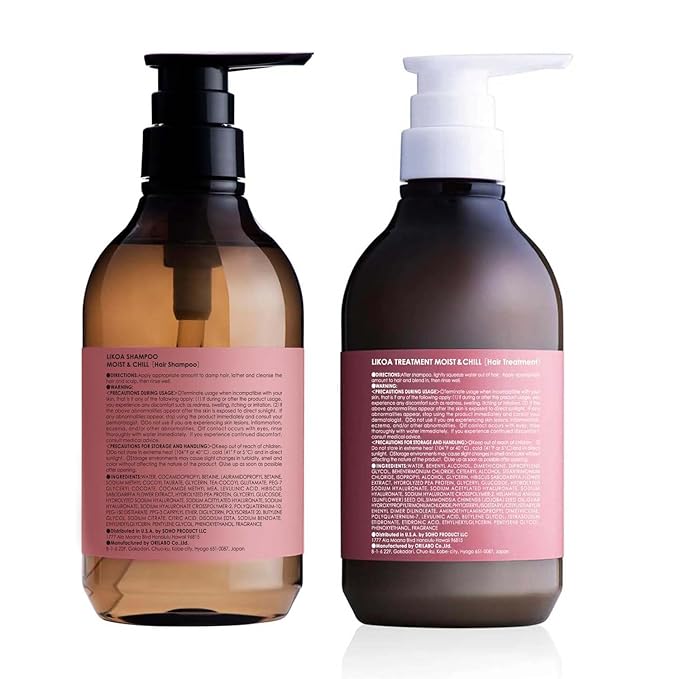 LIKOA, Moist and Chill Hydrating Shampoo and Treatment Set, for Damaged and Frizzy Hair, Botanical Hair Care, Oriental Floral Scent, Made in Japan, 16.9/17.64 Fl oz