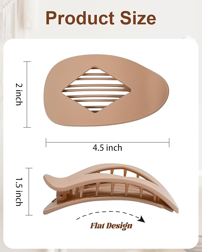 6 PCS Flat Hair Clips for Women - French Medium Flat Claw Clips for Thick Thin Hair, Strong Grip Non Slip Hair Claw Clips for Women Girls