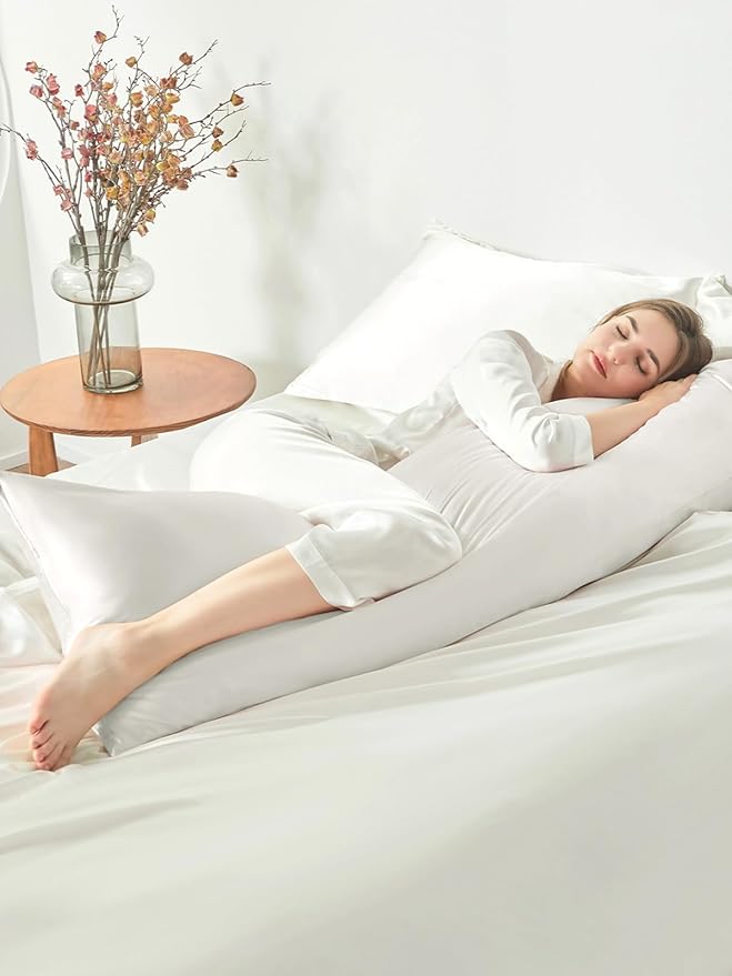 THXSILK 100% Pure Mulberry Silk Body Pillowcase for Hair and Skin, Upgraded Real Grade 6A+ Silk, Durable, Ultra-Soft Breathable Silk Pillow Case (Body Size 20"x54", White)