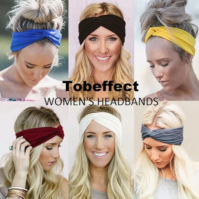 Tobeffect Headbands for Women Non Slip for Short Hair. Yoga Workout Running Sport Elastic Hair Bands for Women's Hair Twist Turban Hair Wrap for Girls