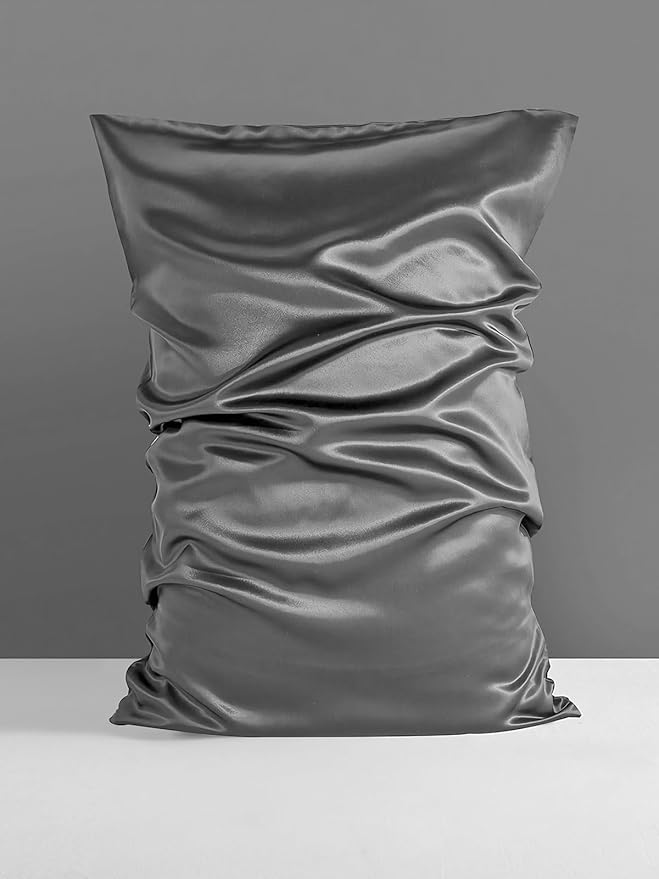 Mulberry Silk Pillowcase for Hair and Skin, SGMSILK 22 Momme Natural Silk Pillow Cases with Zipper, 6A Soft and Smooth Single Sided Pure Silk Pillow Cover (Dark Gray, King 20"x36")