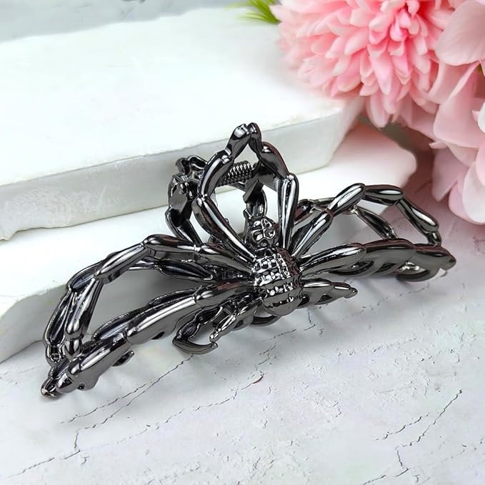 Large Realistic Black Metal Spider Claw Hair Clips - Strong Hold Nonslip Halloween Hair Accessories for Thick and Thin Hair