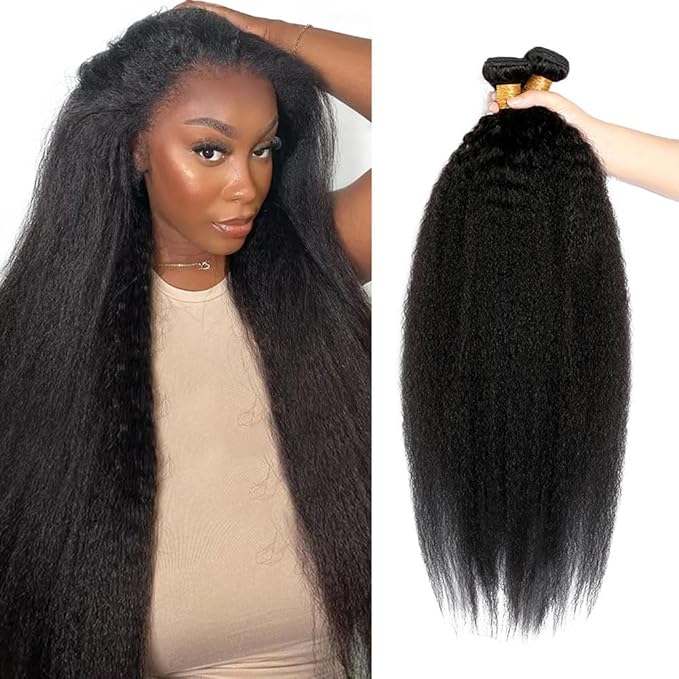 26 28 30 Inch Yaki Straight Bundles Color 1B Kinky Straight Human Hair Bundle Brazilian Virgin Remy Hair Extensions Niegmeag Double Weft Soft and Silky Natural Black Yaki Bundle 300g