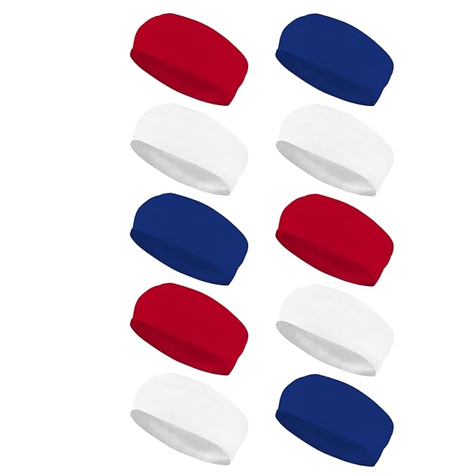Styla Hair Headbands for Women Stretch Fashion Head Bands 10 Pack Non-Slip Head Wraps Great for Spa, Sports, Yoga, Pilates, Running, Gym Headband, Workouts (Red White Blue)