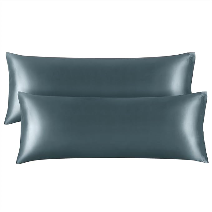 BEDELITE Satin Body Pillow Cover 2 Pack, Super Soft and Cooling Body Pillow Pillowcase for Hair and Skin, Breathable Silky Full Long Pillowcase Cover(20"x54", Space Grey)
