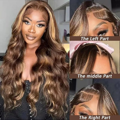13x6 Ombre HD Lace Front Wigs Human Hair Highlight Wig 220 Density Body Wave Wig Pre Plucked Honey Blonde Lace Front Wig P4/27 Colored for Women Human Hair Wig 24 Inch