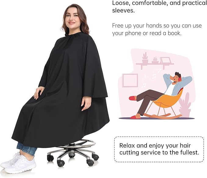 Professional Barber & Salon Cape with Sleeves | Large Hair & Water Repellent Cutting Cape with Adjustable Snaps