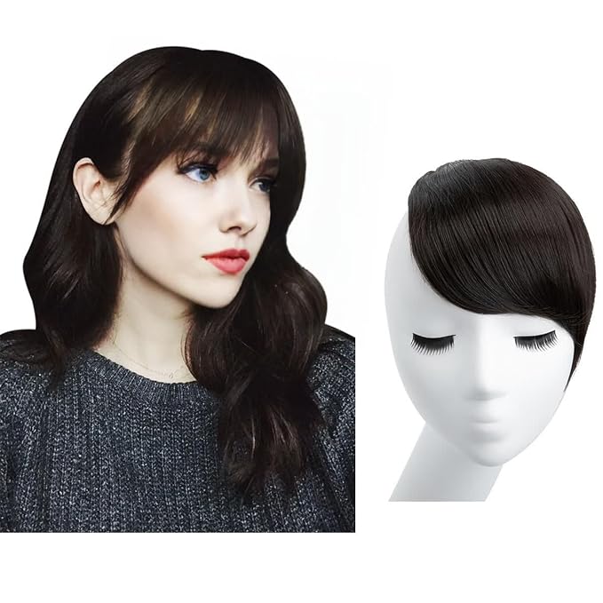 SARLA Black Brown Side Bangs Clip in Synthetic Hair Pieces Straight Bangs Extension for Women