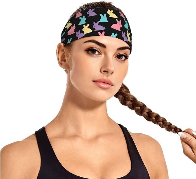 Easter Bunny & Eggs Style Sports Headband for Men Women Moisture Wicking Sweatband for Basketball, Running, Gym