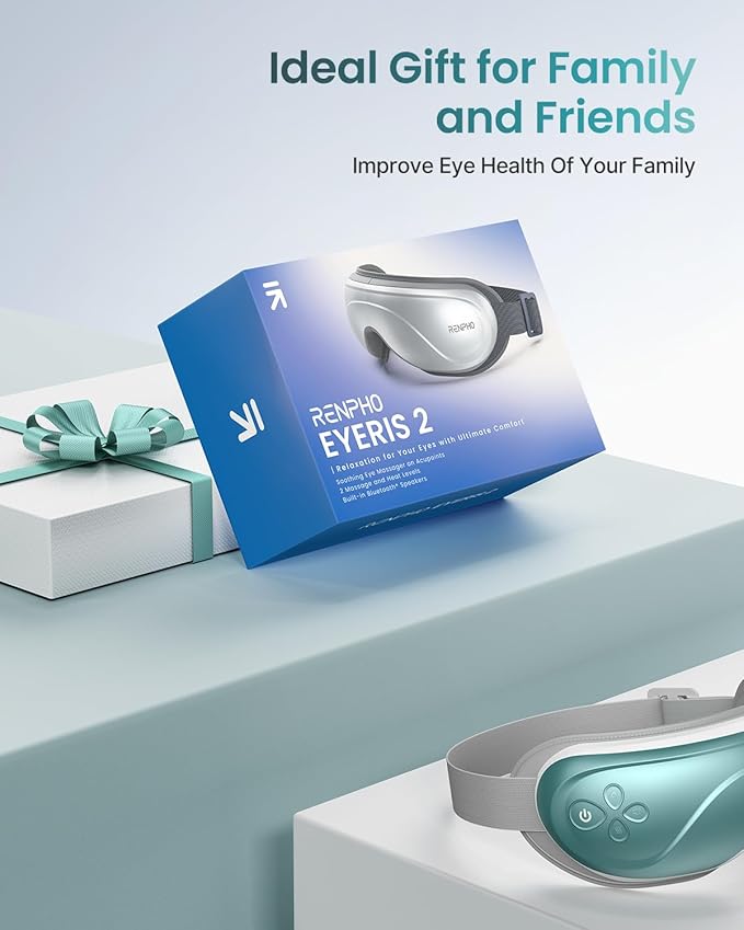 RENPHO Eye Massager with Heat, Christmas Birthday Gifts for Women Mom, FSA Eligible HSA Eye Mask for Migraine, Smart Sleep Mask for Dry Eyes Relax, Reduce Strain for Men Dad Her Him Blue
