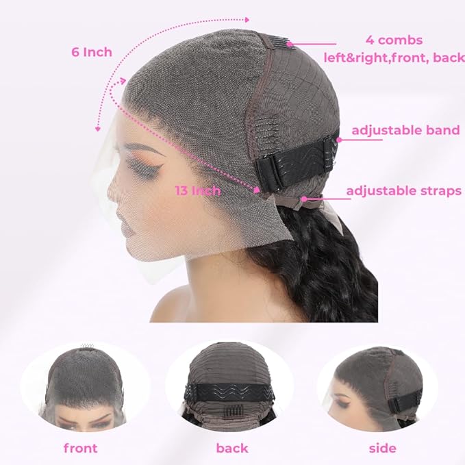 36 Inch Water Wave 13x6 HD Lace Front Wigs Human Hair Pre Plucked 200 Density Deep Part Curly Wig for Women Water Wave Frontal Wigs Human Hair