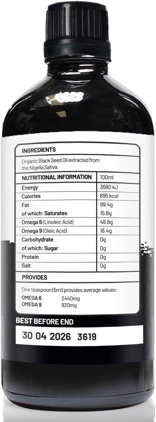 Nigella Sativa Black Seed Oil – Pure Cold-Pressed with 2% Thymoquinone | Egyptian Sourced | Nutrient-Rich for Overall Wellness, Hair & Skin Care | 30 Servings in Glass Bottle