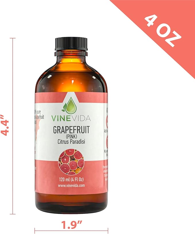 VINEVIDA Pink Grapefruit Essential Oil 4 oz - Undiluted, DIY Candle Scents, Bulk for Soap Making & Skin Safe