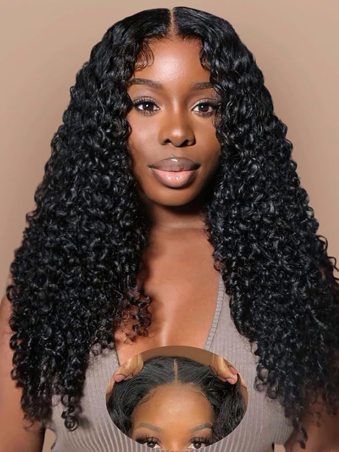 Julia Hair Bye Bye Knots Glueless Wig Curly Pre Cut Lace Front Wigs Human Hair for Women 12A Upgrade 7x5 Lace Closure Wig Pre Plucked with Pre Bleached Knots Put on and Go Natural Color 18 Inch