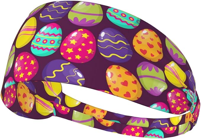 Easter Bunny & Eggs Style Sports Headband for Men Women Moisture Wicking Sweatband for Basketball, Running, Gym