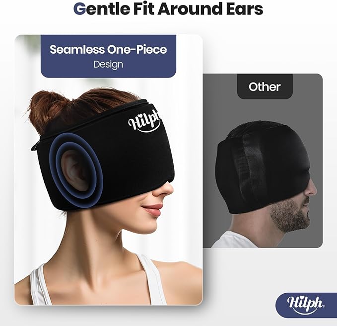 Hilph Adjustable Migraine Relief Cap with Thickened Gel Cold Compress, Headache Relief Cap, Face Cooling Mask Gel Head Wrap for Tension, Stress & Hangover, Soothing Gifts for Women Men Black
