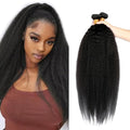 Kinky Straight Human Hair Bundles Natural Black Yaki Straight Bundles Hair Extensions 24 26 28 Inch Grade 8A Brazilian Virgin Remy Hair 3 Bundles Double Weft Real Color 1B Hair Weave