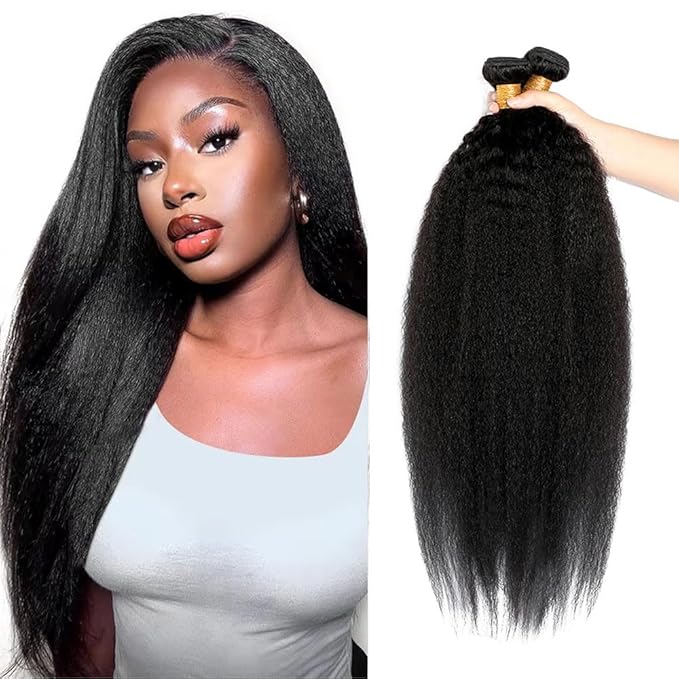 Bundles Human Hair Natural Black Yaki Straight Bundles 22 24 26 Inch Niegmeag Brazilian Virgin Soft and Silky Remy Hair Extensions Double Weft Color 1B Kinky Straight Bundle 150g