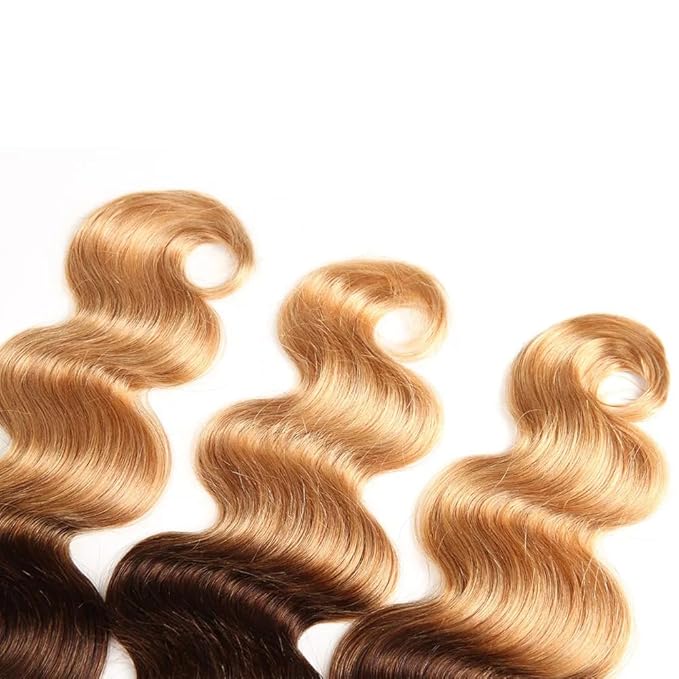 28 30 32 Inch Ombre Brown Bundles Human Hair Blonde Body Wave Bundles Niegmeag Virgin Soft and Silky Remy Hair Extensions Double Weft 2 Tone Light Brown and Honey Blonde Bundle Hair Weave