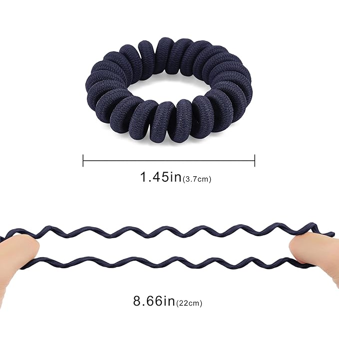 Spiral Coil Hair Ties for Thick, Ponytail Holders (Navy Cloth, 12 Pcs) - No Crease Phone Cord Hair Ties for All Hair Types