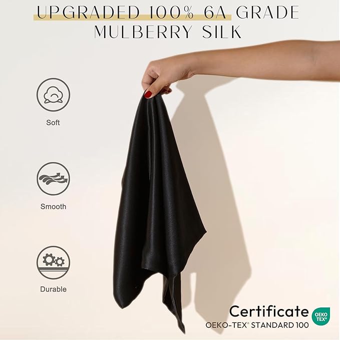 ZIMASILK Upgraded 100% 6A Grade Pure Mulberry Silk Pillowcase for Hair and Skin Silk Pillow Cases with Reinforced Hidden Zipper, More Soft & Durable, Gift Box (Standard 20"x26" Black)