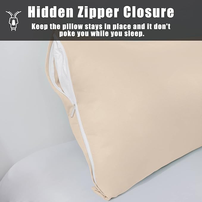 Body Pillow Cases Cover, Bamboo Rayon Body Pillowcases with Zipper Closure, Cooling and Breathable Pillow Case for Hot Sleepers and Night Sweats, 20x54 inches, Khaki