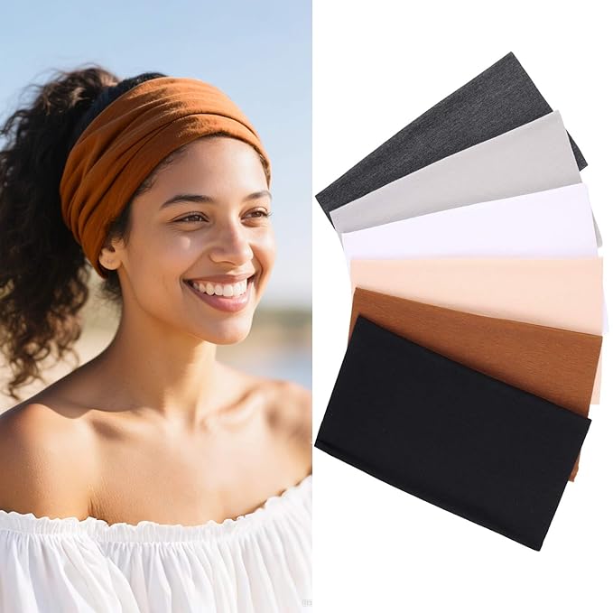 Wide Headbands for Women Large Turban Headband Boho Accessories 6 Packs Non Slip Headbands for Workout Yoga Sports Exercise Sweatbands Summer Accessories Elastic Bands