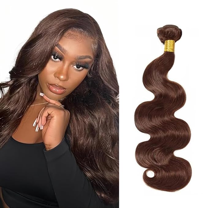 28 Inch Brown Bundles Human Hair Color 4 Body Wave Bundles Niegmeag Brazilian Virgin Soft and Silky Remy Hair Extensions Dark Brown Body Wave Bundle 100g