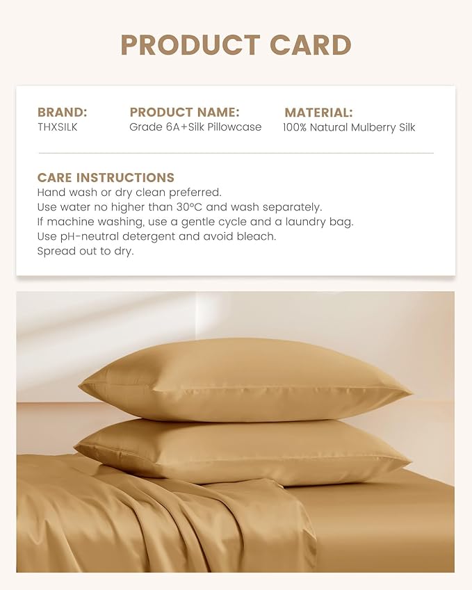 THXSILK Set of 2 100% Mulberry Silk Pillowcase for Hair and Skin Health, Soft Breathable and Smooth Pillowcases with Hidden Zipper, Both Sides Pure Silk, California King 20"x40", Metallic Gold
