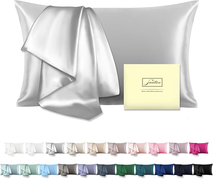 Natural Mulberry Silk Pillowcase for Hair and Skin Standard Size 20"X 26" with Hidden Zipper Soft Breathable Smooth Cooling Silk Pillow Covers(Silver Grey,Standard,1Pcs)