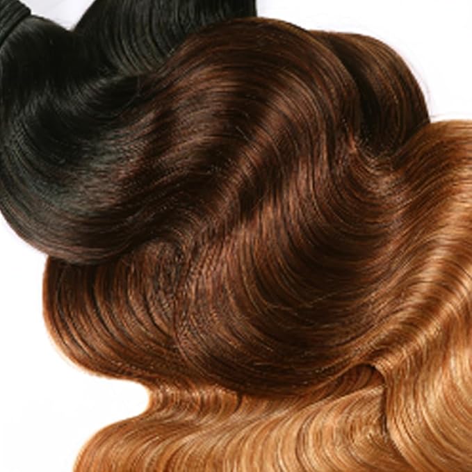 Ombre Blonde Bundles Human Hair T1B4/27 Body Wave Bundles 14 16 18 Inch Niegmeag Brazilian Virgin Remy Hair Extensions Double Weft 3 Tone Honey Blonde and Brown Bundle Hair Weave