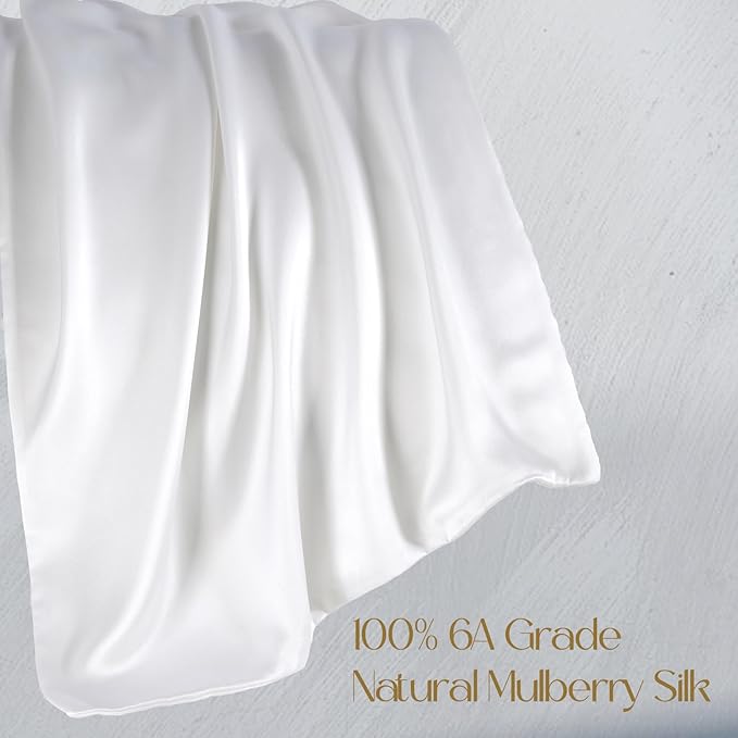 ZIMASILK 100% Pure Mulberry Silk Pillowcase for Hair and Skin Health,Soft and Smooth,Both Sides Premium Grade 6A Silk,600 Thread Count,with Hidden Zipper,1pc (Queen 20''x30'',White)