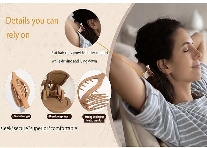 4 PCS Flat Hair Clips for Women – Large Matte No-Slip Claw Barrettes，duckbill hair clips for women for Thick or Thin Hair, Lay Down Women's and Girls' Hair Accessories
