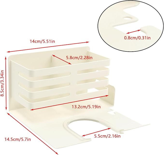 Hair Dryer Holder Wall Mounted with Tool Storage Compartment and Cord Organizer, Metal Blow Dryer Holder for Dyson Hair Dryers (Beige)