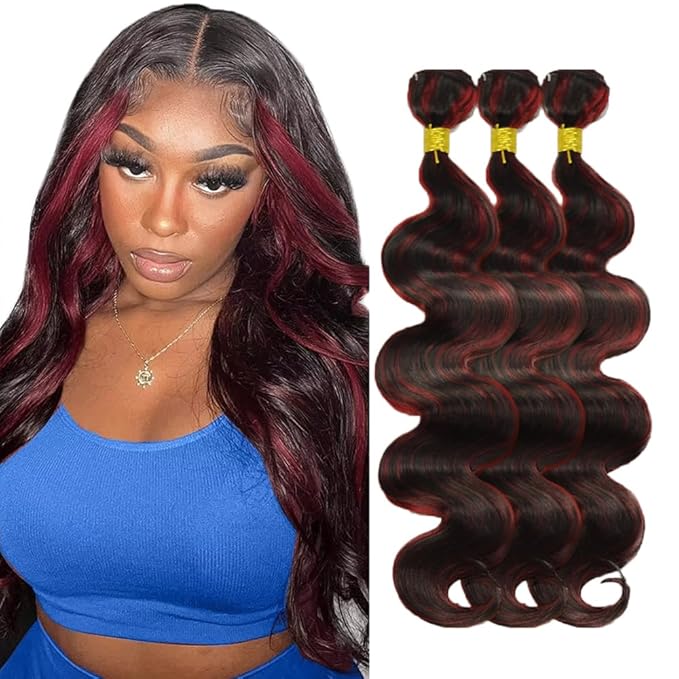 99j Bundles Human Hair Burgundy Body Wave Bundle Mixed Length 3 Bundles 26 28 30 Inch Niegmeag Brazilian Virgin Remy Hair Extensions