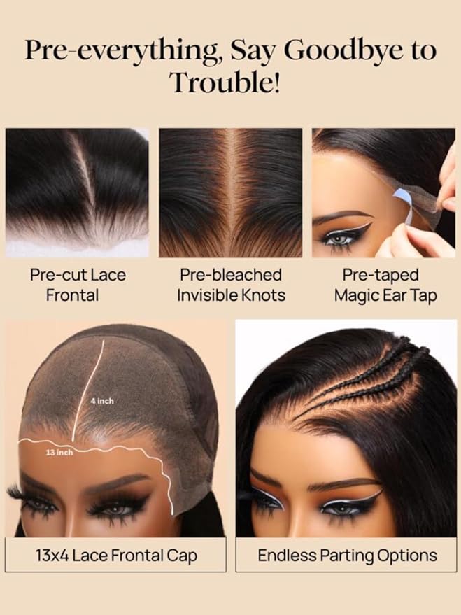 KLAIYI Ombre Brown Loose Body Wave 13x4Pre Everything Lace Frontal Chestnut Brown Drawstring Wig with Face Framing Layers Precut Lace Pre Plucked Bleached Bye Bye Knots Ready to Wear and Go Wig 20Inch
