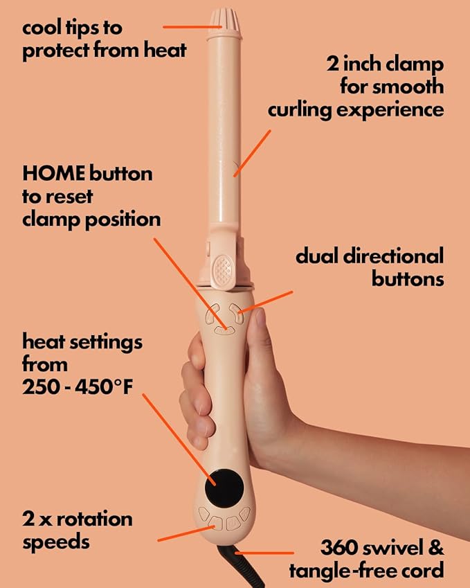 Rotating Curling Iron 1 inch 2025 New Version - Automatic Hair Curler - Self Spinning Curling Wand for Medium to Long Hair Length (Peach)