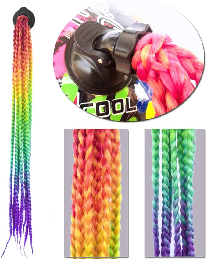 Helmet Pigtails Gradient Ramp Helmet Braids Ponytail Helmet Hair with Suction Cup for Motor Bike 1PCS 24inch (Helmet not Included)