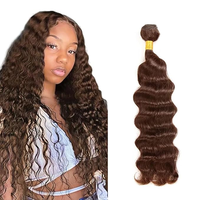 Brown Deep Wave Bundles Color 4 Human Hair Bundles Brazilian Virgin Soft and Silky Remy Hair Single Bundle 14 Inch Niegmeag Double Weft Color 4 Deep Wave Bundle 100g