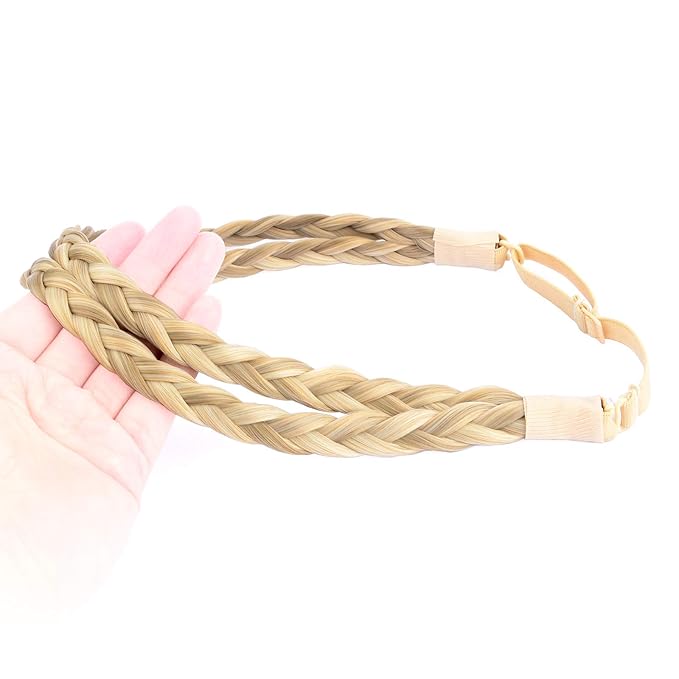 DIGUAN Double Three Strand Synthetic Hair Braided Headband Hairpiece Extension Women Girl Beauty accessory (Buttered Toast)
