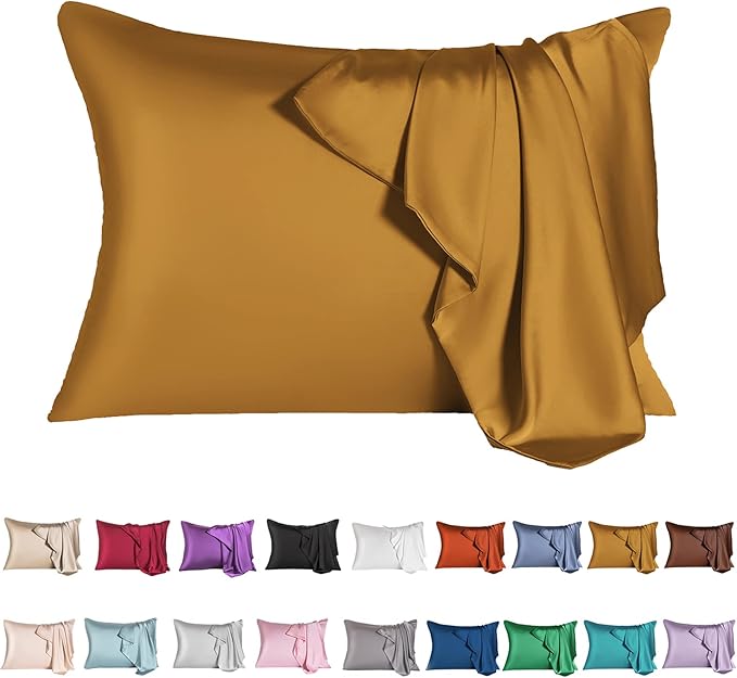 Mulberry Silk Pillowcase for Hair and Skin,Queen Size Cooling Silk Pillow Case with Hidden Zipper,Allergen Proof Dual Sides Soft Breathable Smooth Silk Pillow Cover for Women(Queen,Golden)