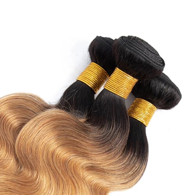 Ombre Bundles Human Hair 1B27 Body Wave Bundles 24 26 28 Inch Double Weft 2 Tone Black and Honey Blonde Bundle Hair Weave Niegmeag Virgin Remy Hair Extensions