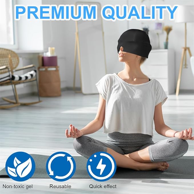 Migraine Relief Cap Ice Head Wrap Migraines Double Layer Gel Ice Hot Head Wrap 360° Extended Cooling Hangover Ice Hat for Migraine Sinus Stress Frontal Headaches