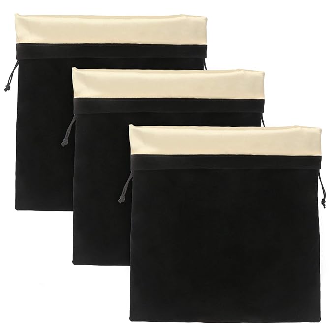 Segbeauty 3 Packs Hair Dryer Storage Bag, Blow Dryer Bag Velvet Bag with Drawstring 11.8x15.7 inches Travel Stain Lined Pouch Black Packing Organizer Bag for Diffuser, Straighteners, Clothes