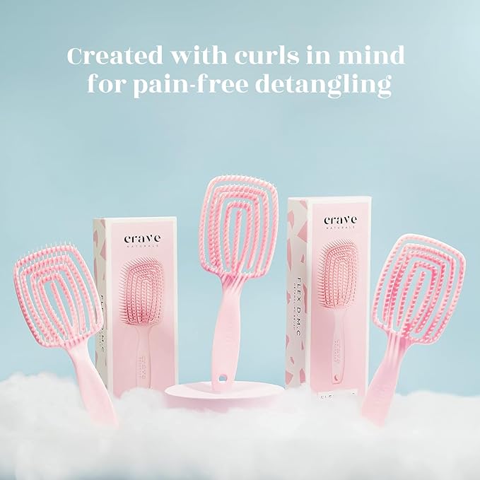 Crave Naturals FLEX DMC Detangling Brush for Thick Hair - Glide Thru Detangling Brush - Hair Brush Detangler for All Hair Types - Flexible Layers Square Paddle Hairbrush - Pink - Comfort Grip