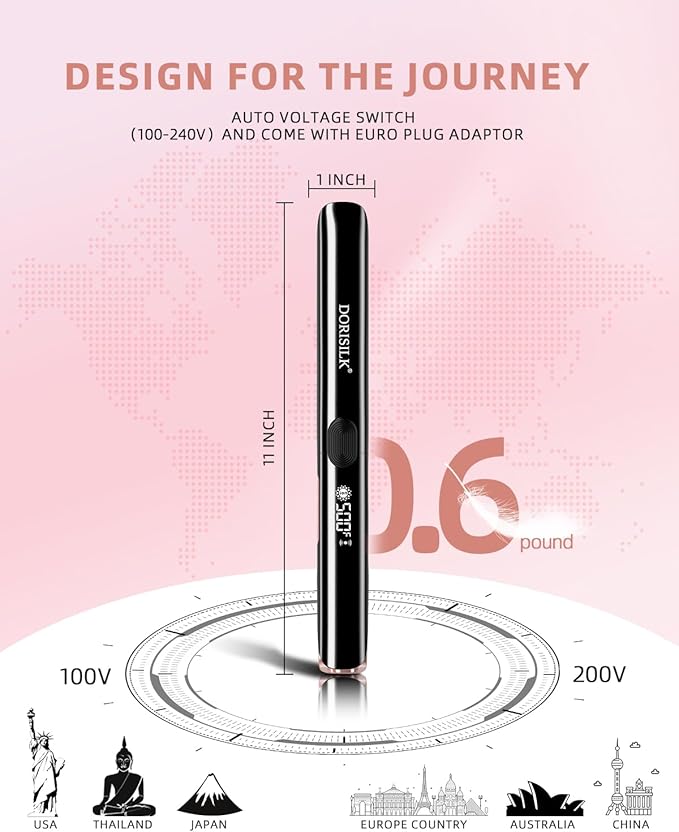 DORISILK 500 Degree High Temp Professional Hair Straightener，30s Fast Heating Ceramic Flat Iron ，2 in 1 Hair Straightener and Curler，Plasma Flat Iron Get Frizz-Free ，Dual Voltage for Travel Using