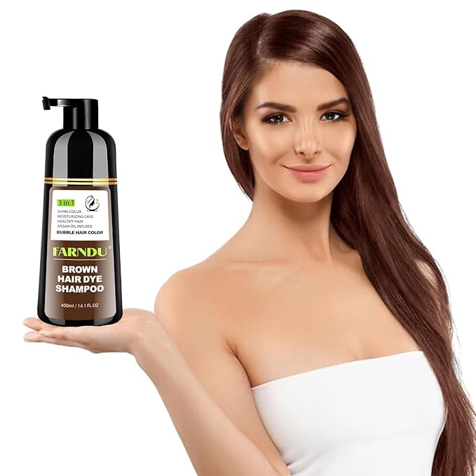 Brown Hair Dye Shampoo, 3 in 1 Instant Hair Color with 15 Min Gray Coverage, Natural Semi-Permanent Herbal Shampoo for Men & Women